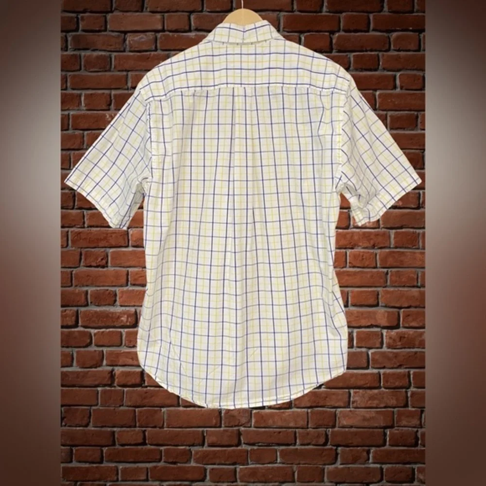 TOMMY HILFIGER 80’s Two Ply Cotton Yellow &‎ Blue Plaid Button Down Shirt Sz L